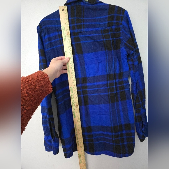 Matchstick Flannel Shirt Blue Plaid Roll Tab Sides Soft Womens Small - Picture 9 of 11